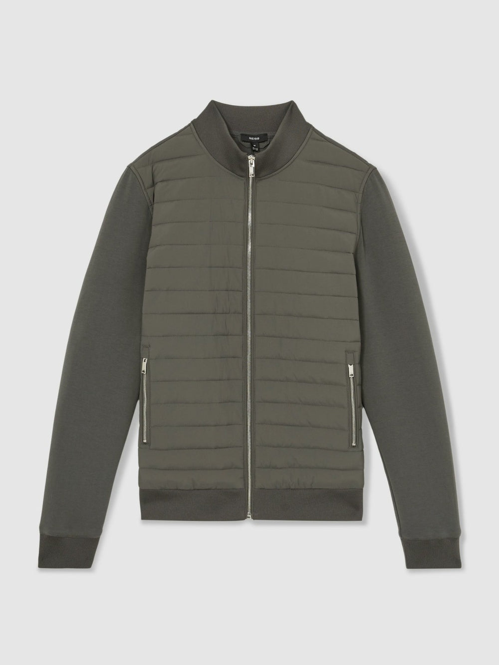 Men Hybrid Quilt and Knit Zip-Through Jacket in Sage
