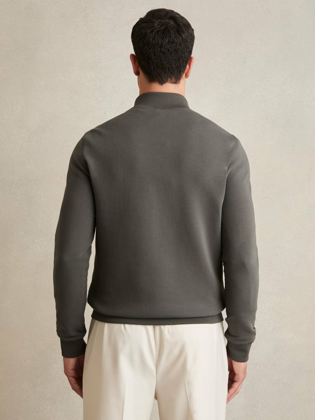 Men Hybrid Quilt and Knit Zip-Through Jacket in Sage
