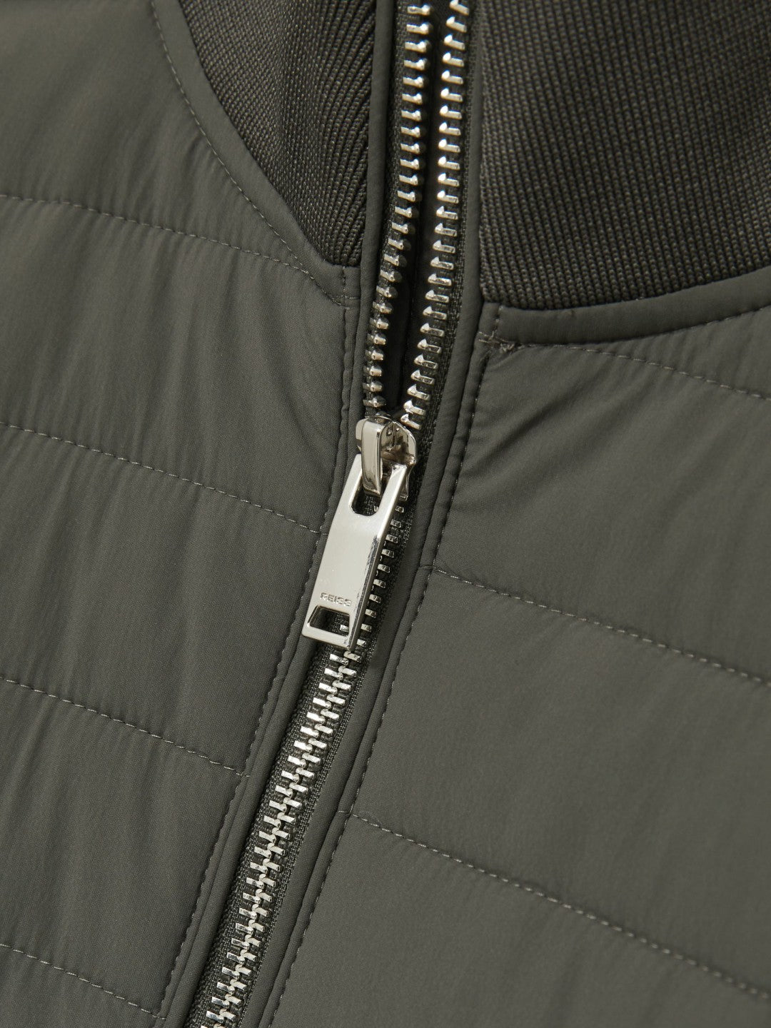Men Hybrid Quilt and Knit Zip-Through Jacket in Sage