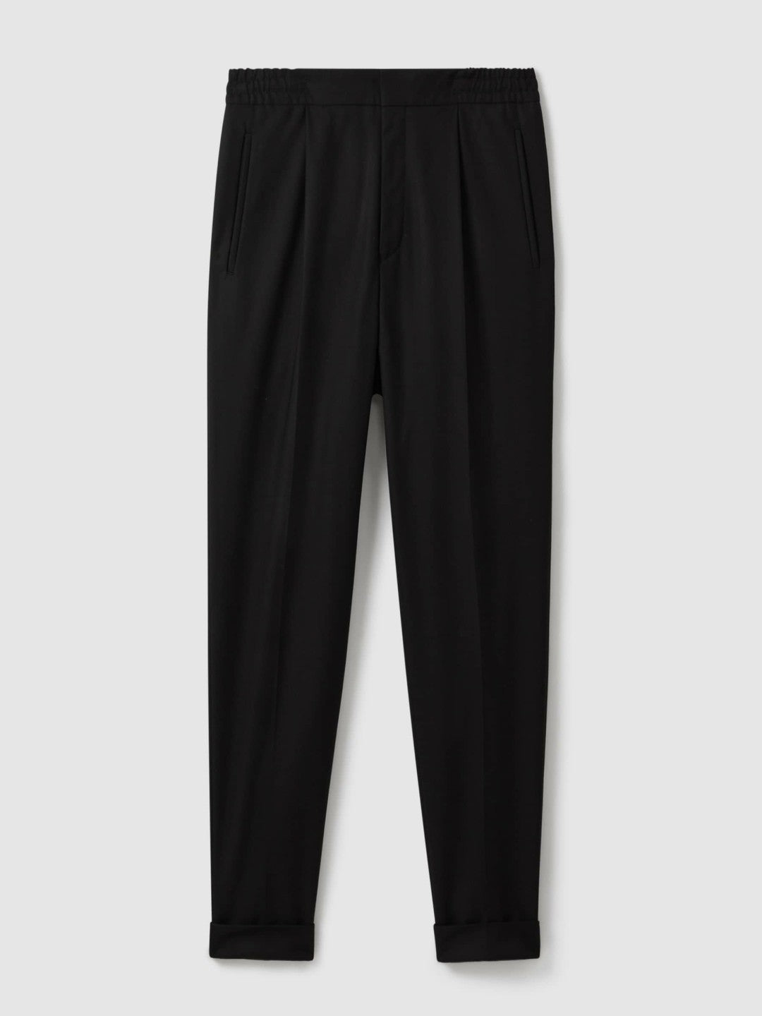 Men Relaxed-Fit Pleated Tapered Trousers in Black