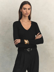 Women Jersey V-Neck Top in Black