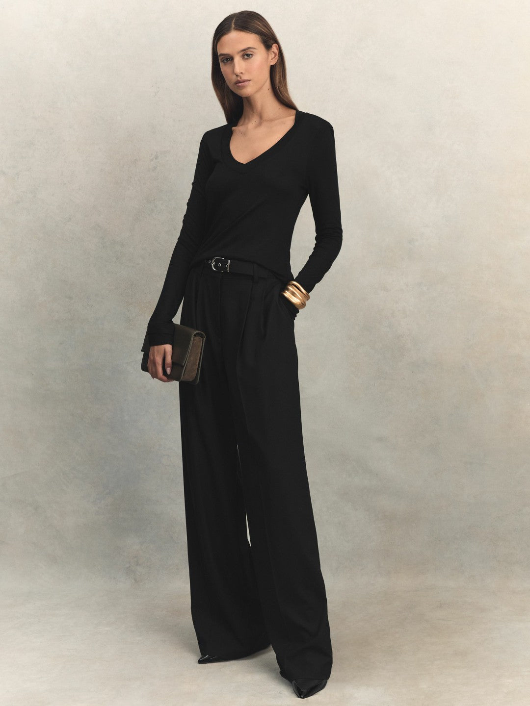 Women Jersey V-Neck Top in Black