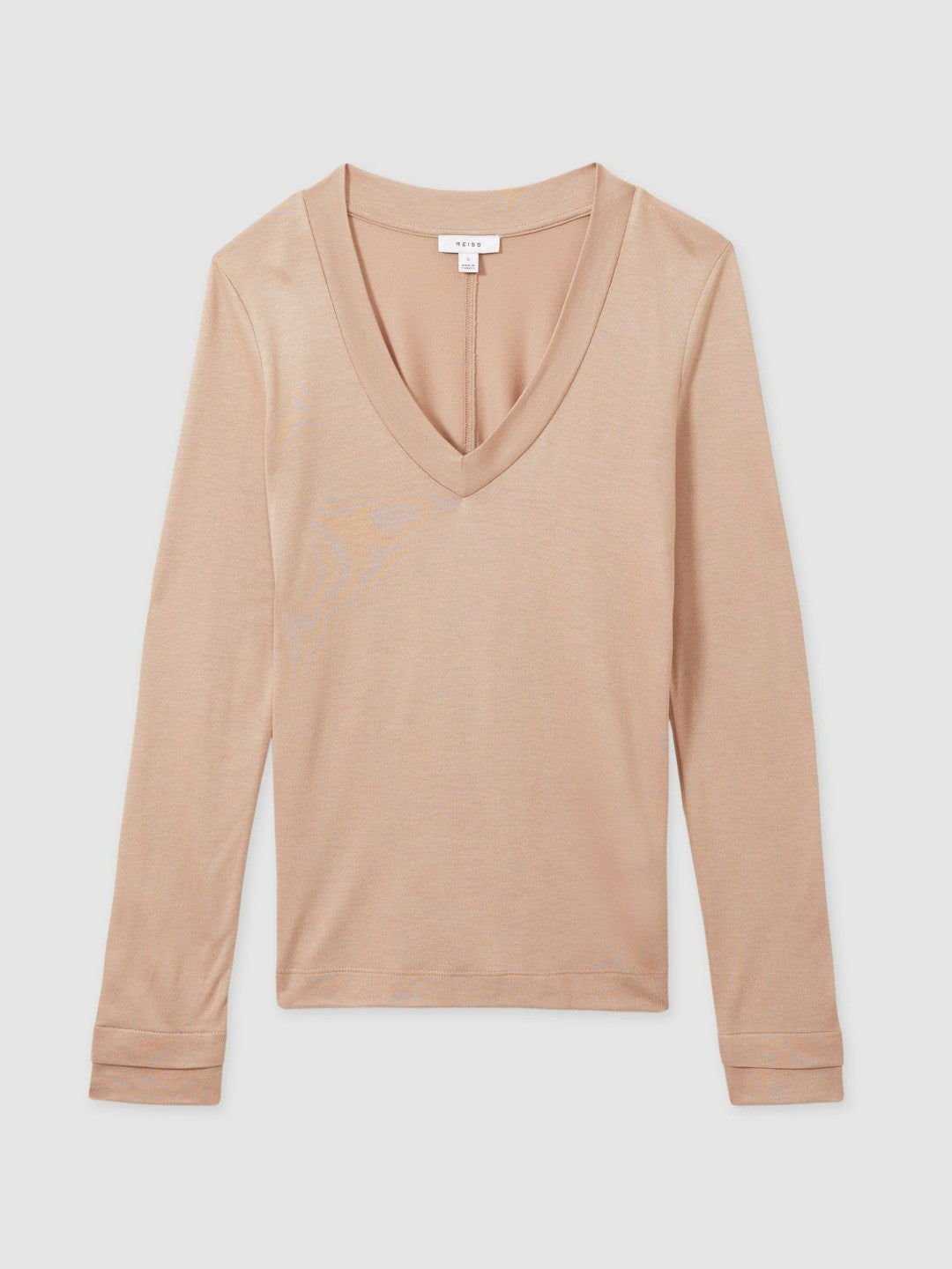 Women Jersey V-Neck Top in Camel
