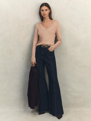 Women Jersey V-Neck Top in Camel