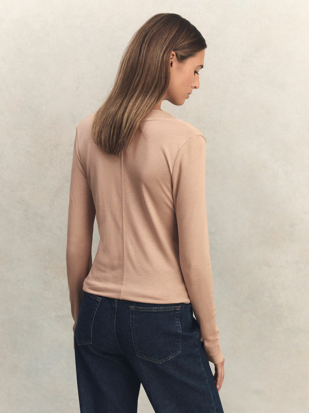 Women Jersey V-Neck Top in Camel