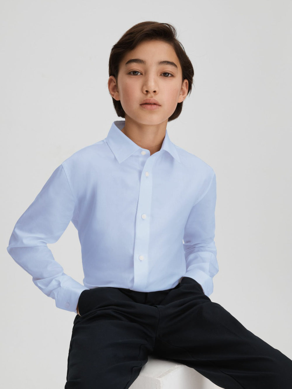 Children & Baby 3-9 yrs Slim Fit Cotton Shirt in Soft Blue