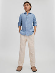 Children & Baby 3-9 yrs Striped Linen Cutaway Collar Shirt in Sky Blue