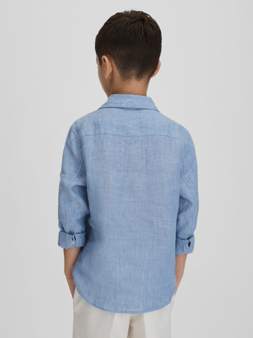 Children & Baby 3-9 yrs Striped Linen Cutaway Collar Shirt in Sky Blue