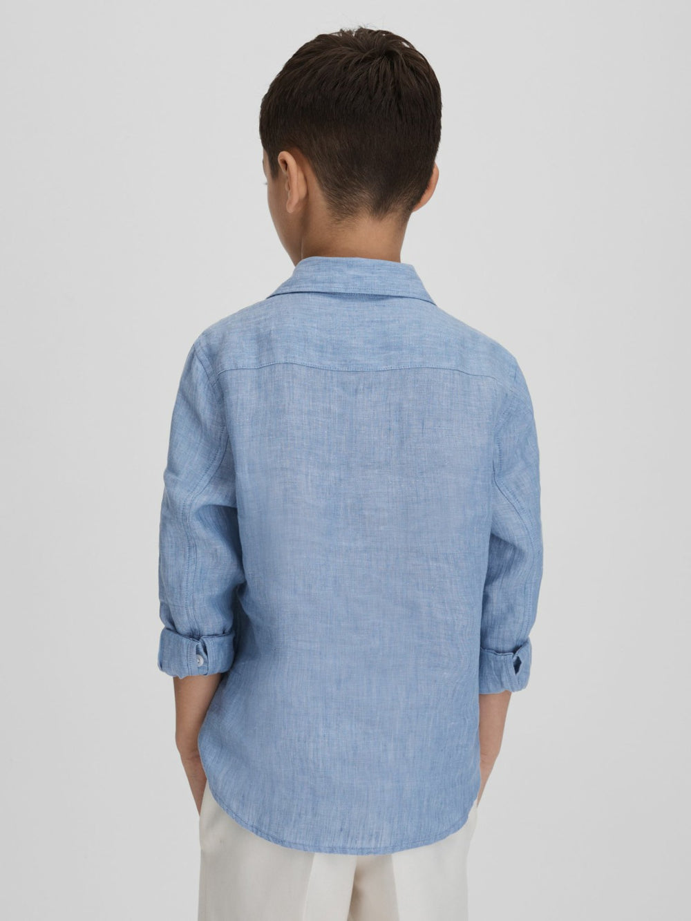 Children & Baby 3-9 yrs Striped Linen Cutaway Collar Shirt in Sky Blue