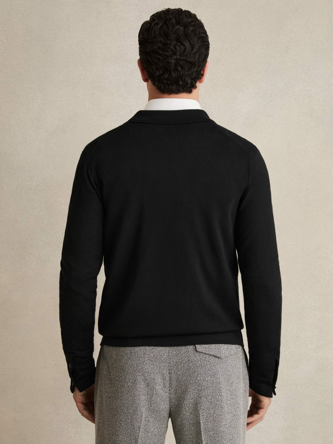 Men Merino Wool Button-Through Cardigan in Black