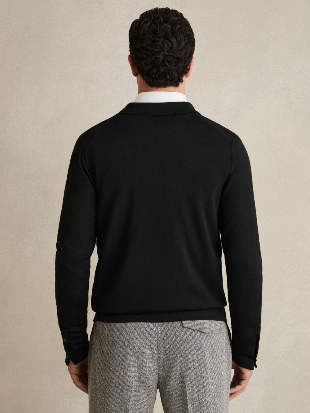 Men Merino Wool Button-Through Cardigan in Black