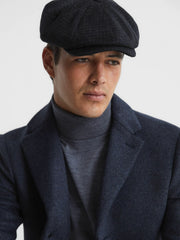 Men Wool Blend Baker Boy Cap in Navy