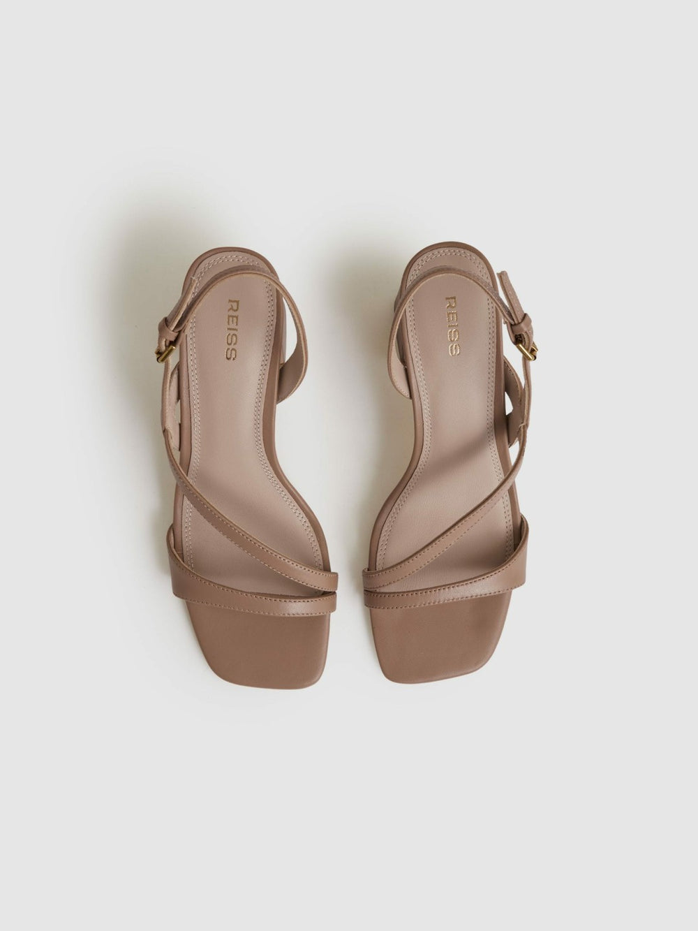 Women Strappy Leather Heeled Sandals in Nude