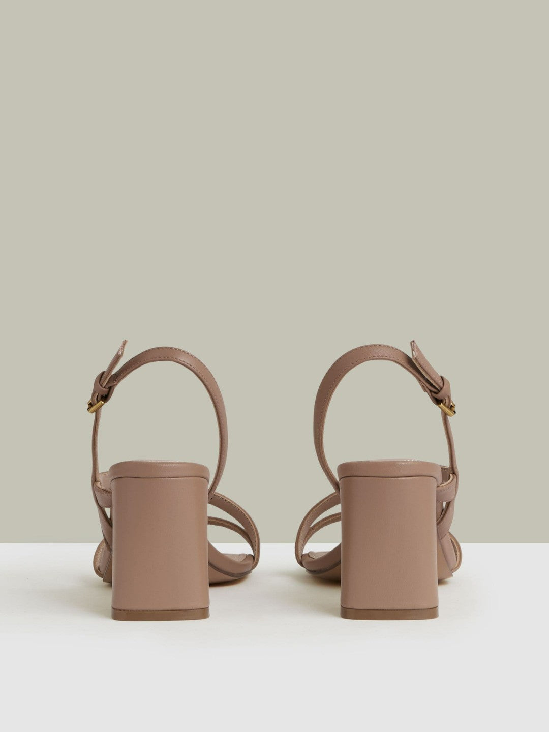 Women Strappy Leather Heeled Sandals in Nude