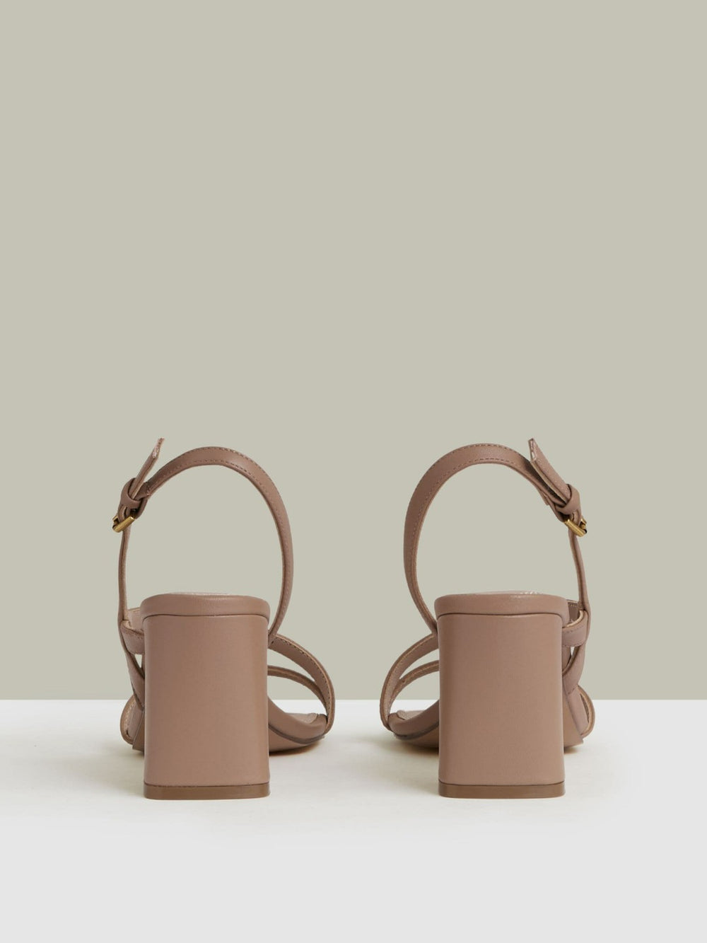 Women Strappy Leather Heeled Sandals in Nude