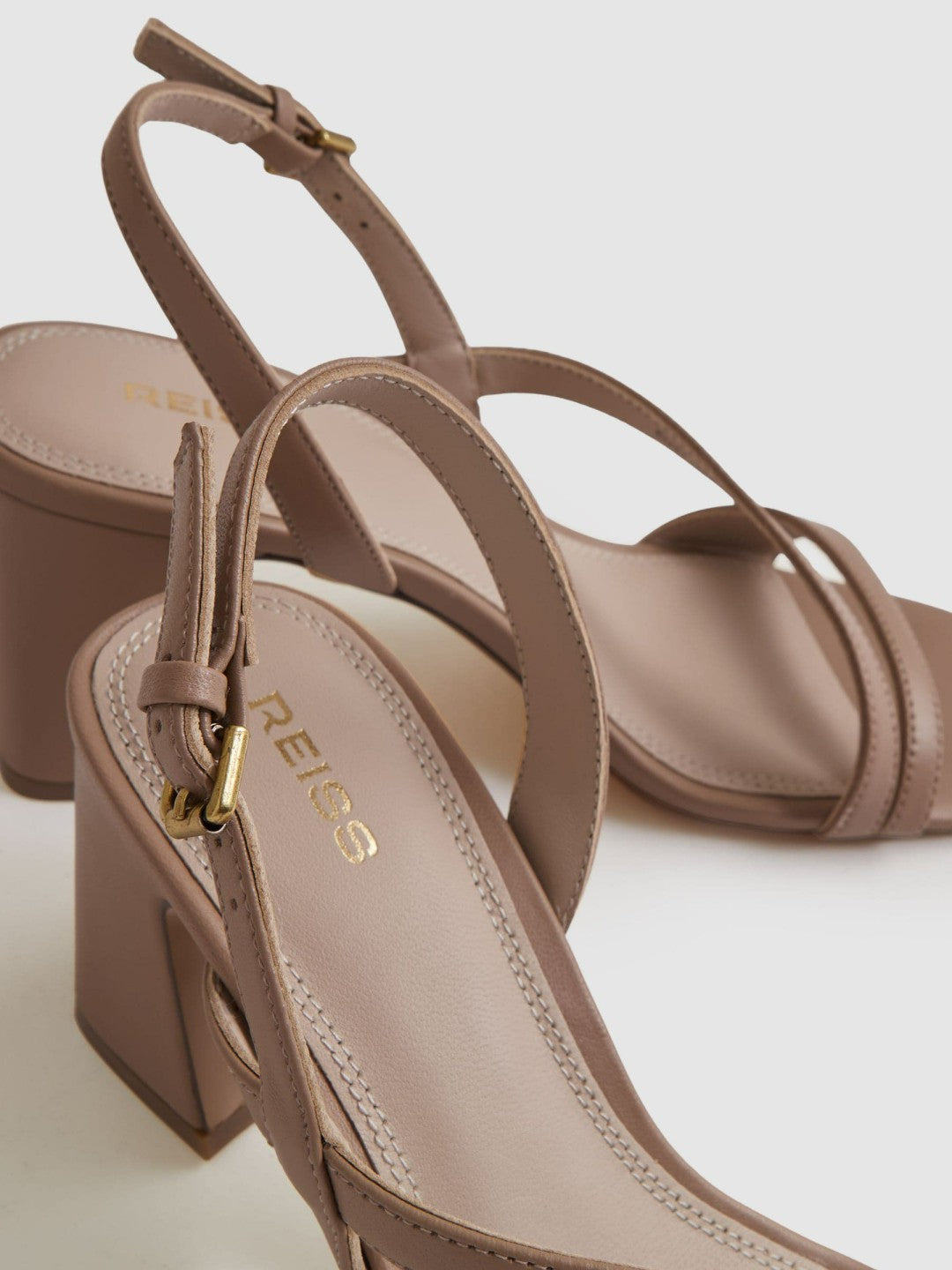 Women Strappy Leather Heeled Sandals in Nude