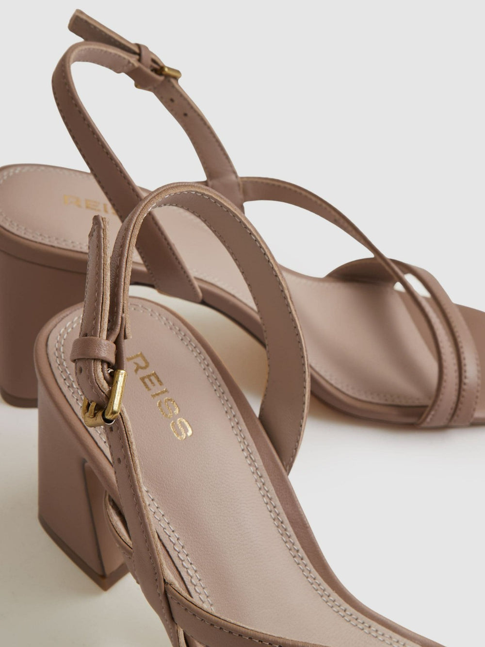 Women Strappy Leather Heeled Sandals in Nude