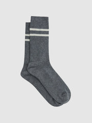 Men Wool Blend Striped Crew Socks in Grey Melange