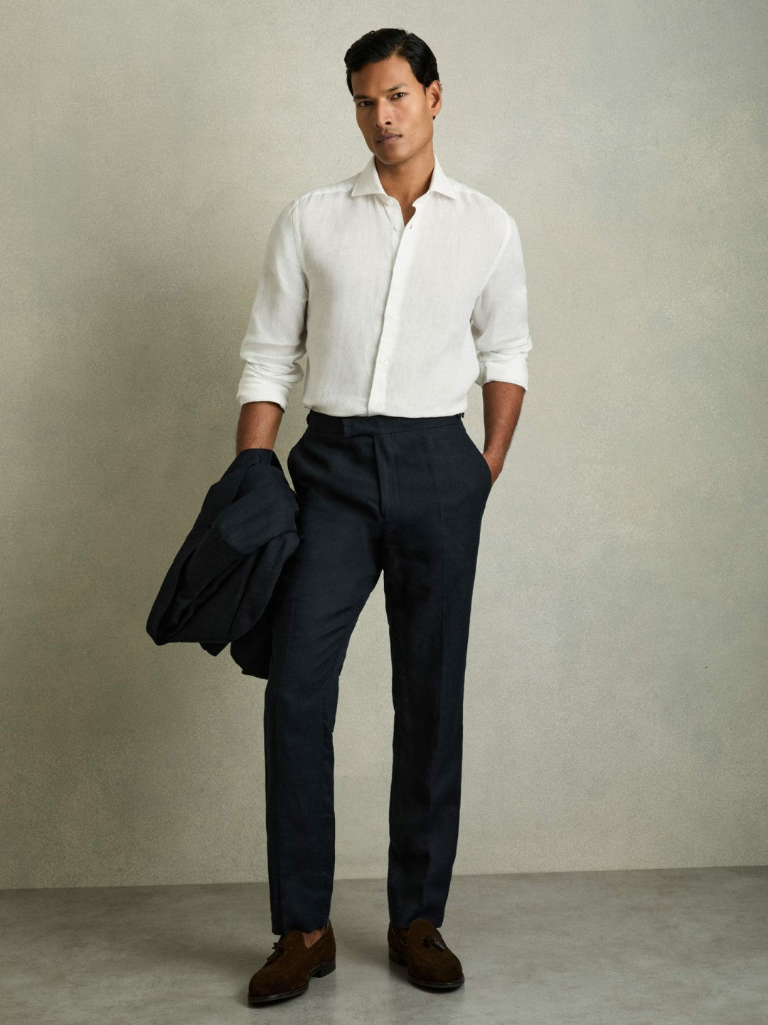 Men Linen Button-Through Shirt in White