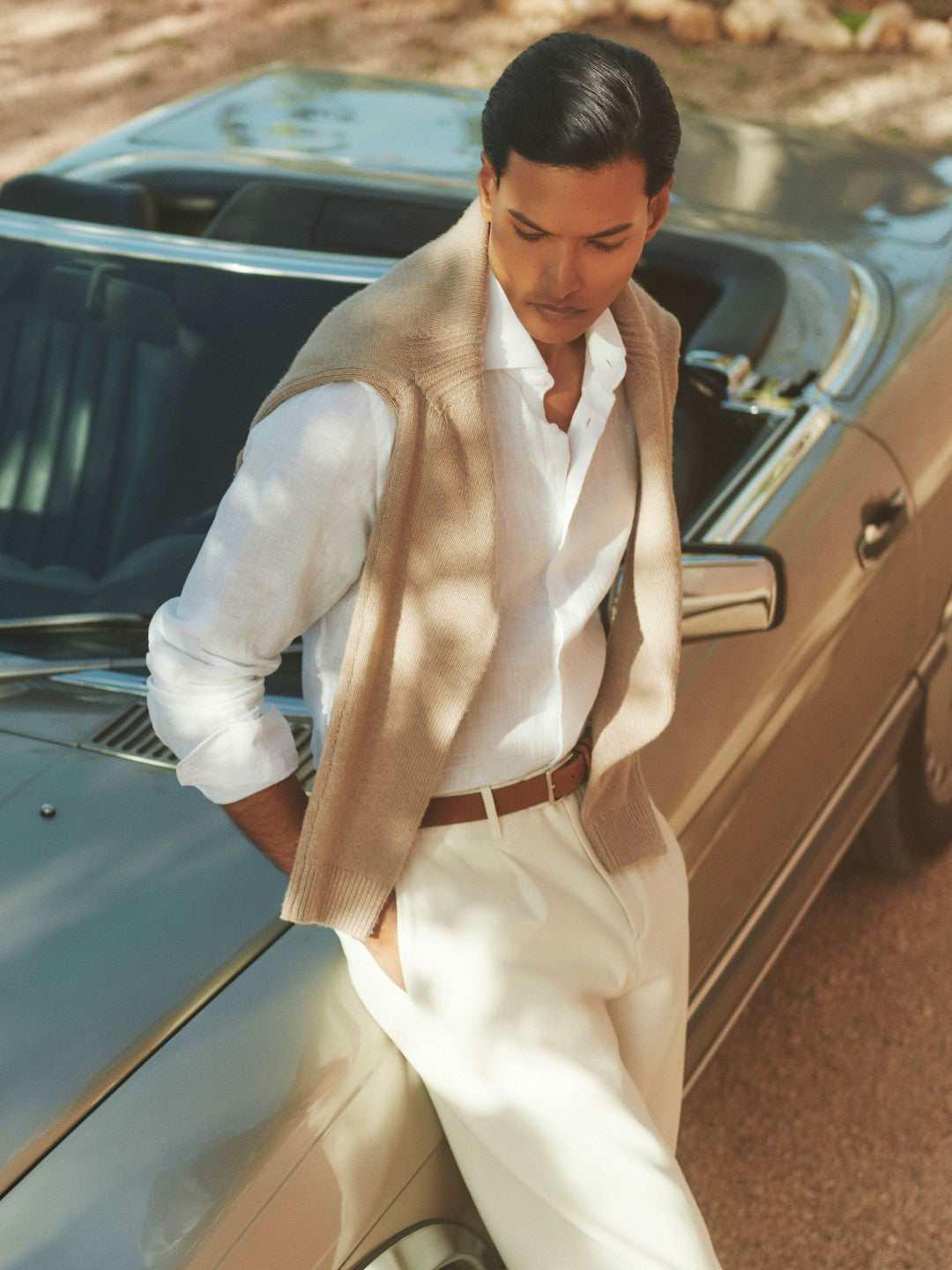 Men Linen Button-Through Shirt in White