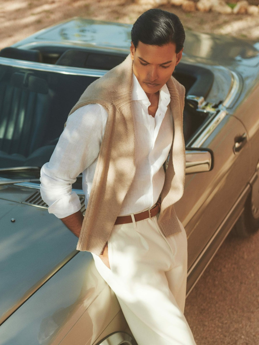 Men Linen Button-Through Shirt in White