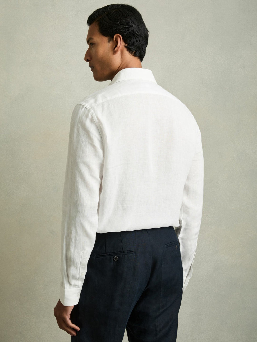 Men Linen Button-Through Shirt in White