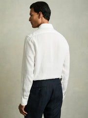 Men Linen Button-Through Shirt in White