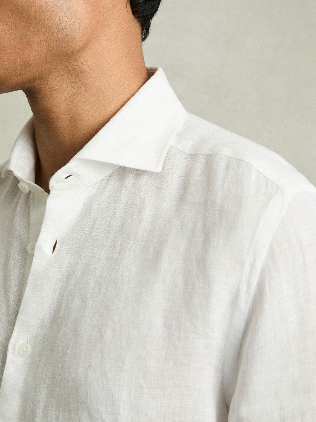 Men Linen Button-Through Shirt in White