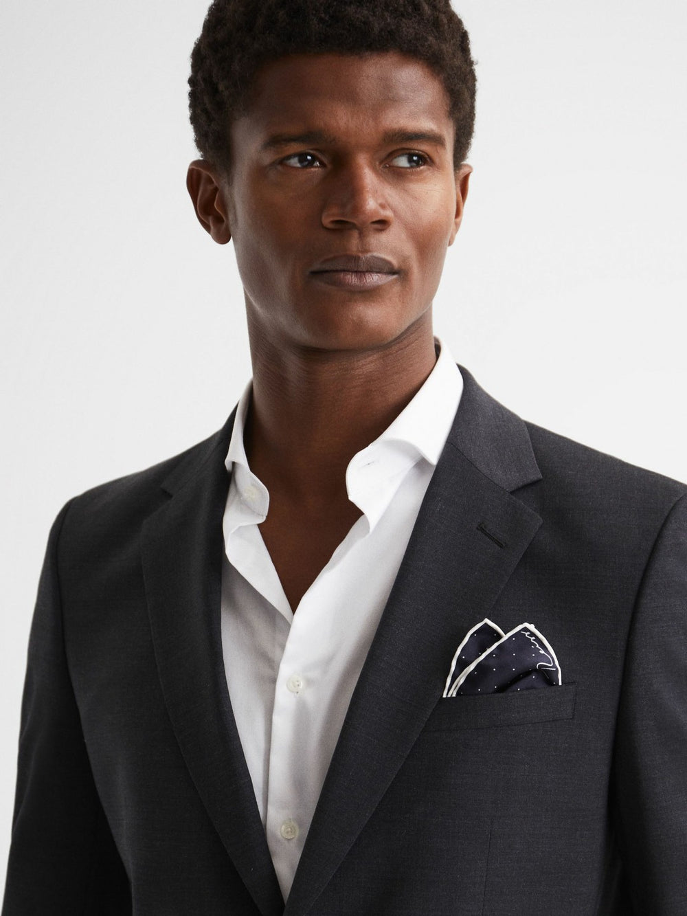 Men Polka Dot Silk Pocket Square in Navy