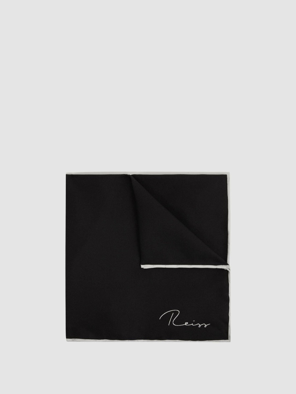 Men Plain Silk Pocket Square in Black