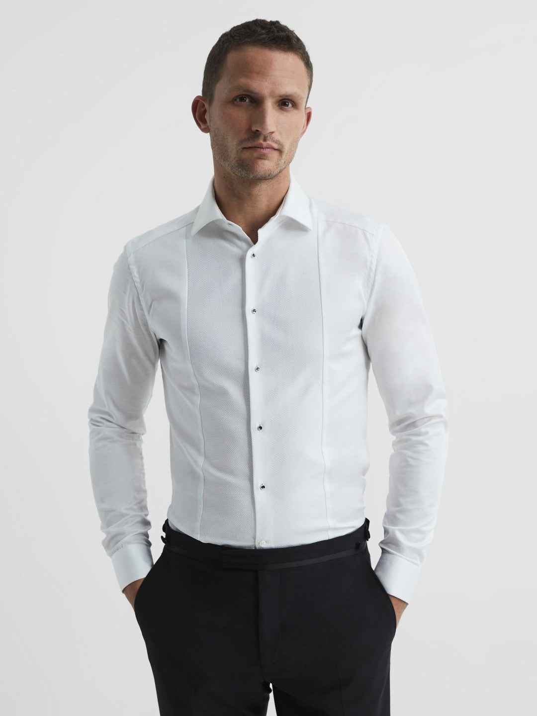 Men Slim Fit Dinner Shirt in White