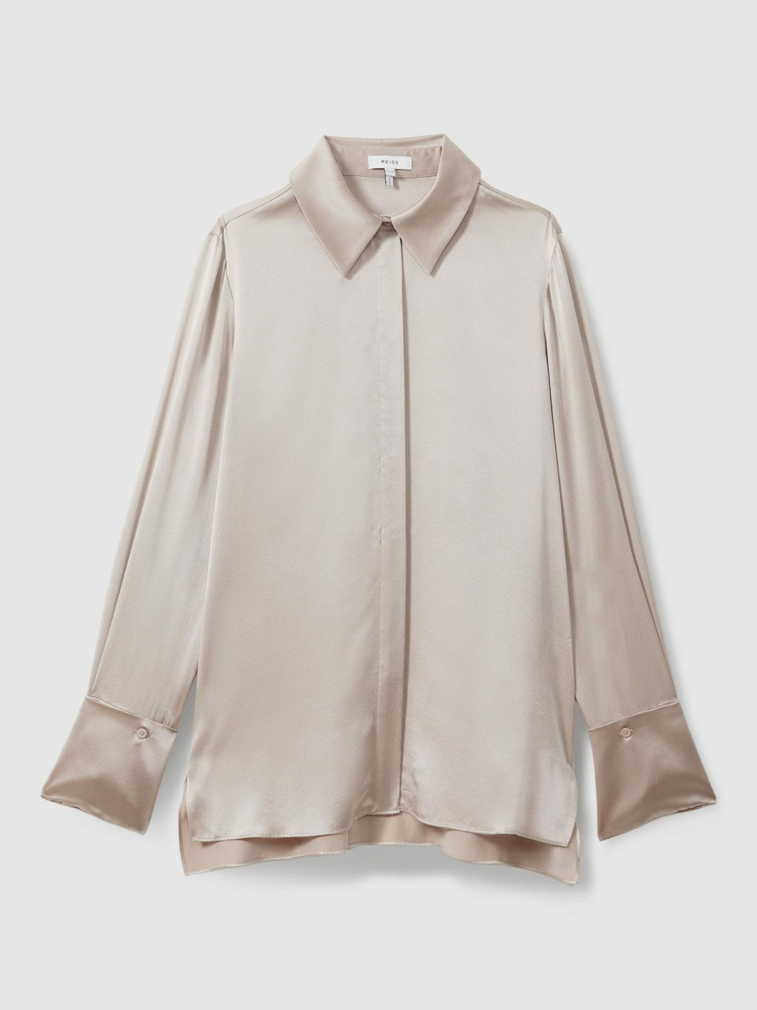 Women Silk Double-Cuff Button-Through Shirt in Champagne