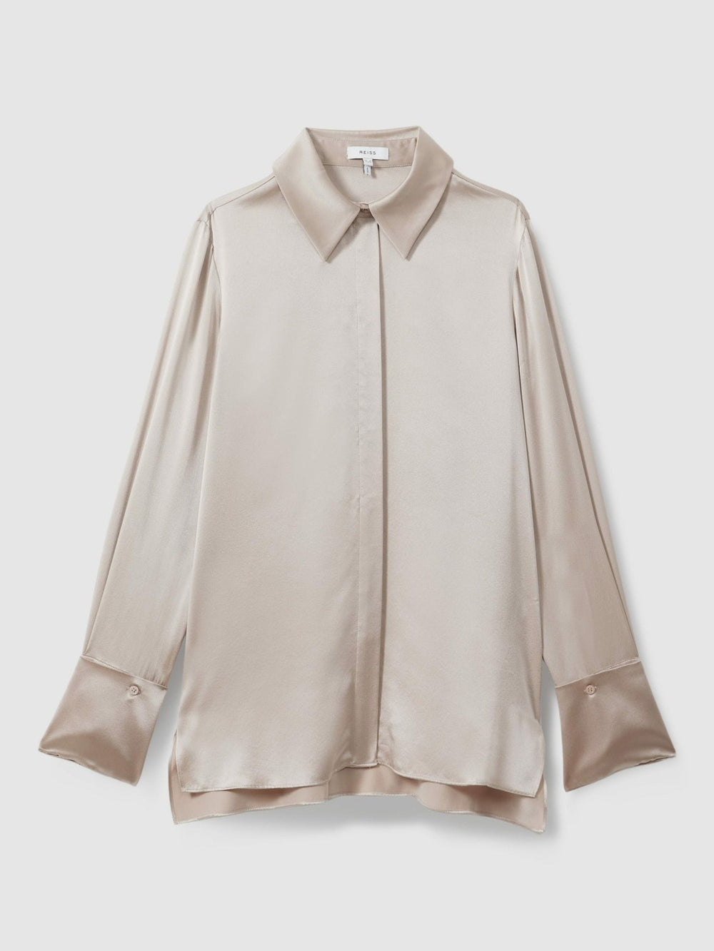 Women Silk Double-Cuff Button-Through Shirt in Champagne