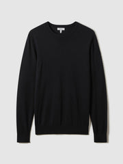 Men Merino Wool Crew Neck Jumper in Navy