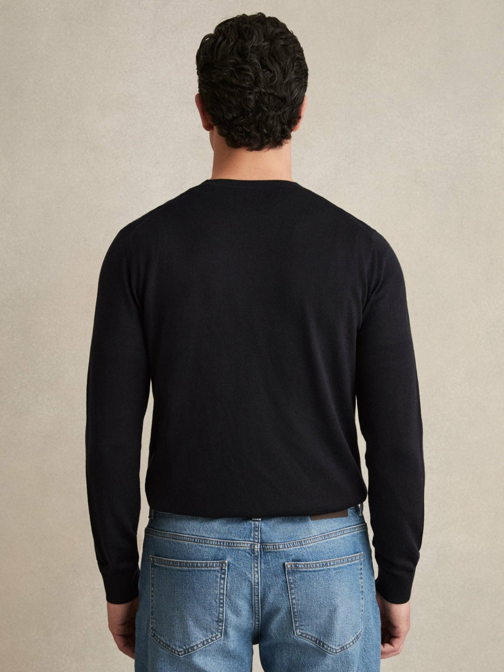 Men Merino Wool Crew Neck Jumper in Navy