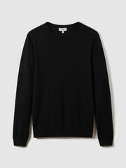 Men Merino Wool Crew Neck Jumper in Black