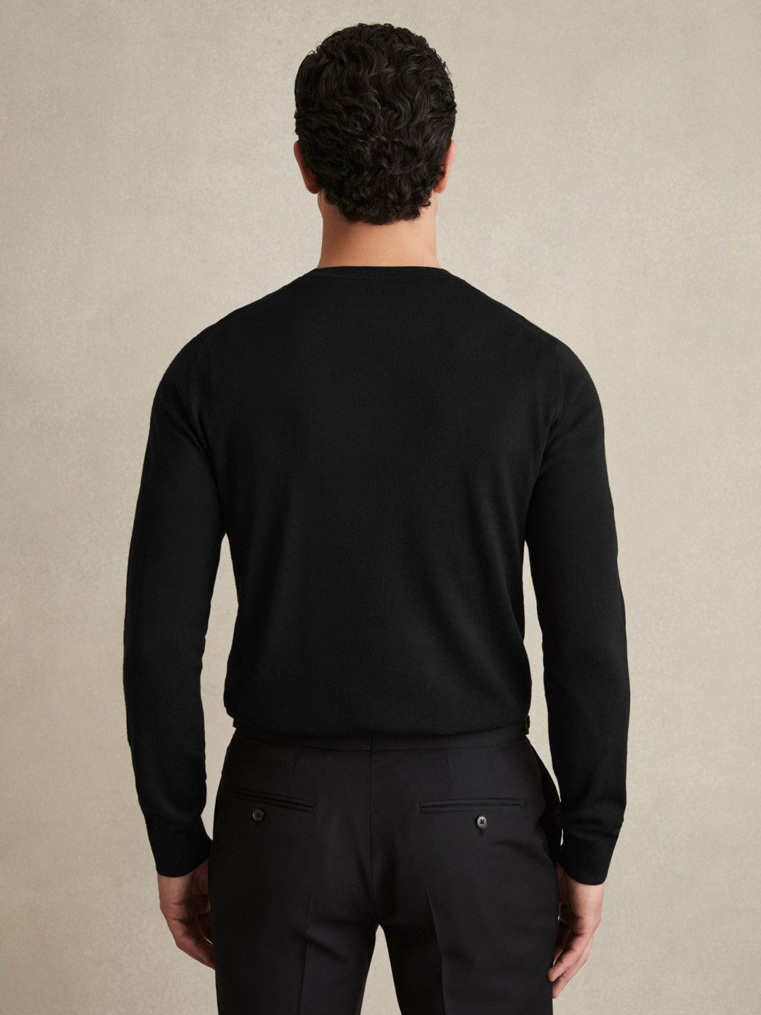 Men Merino Wool Crew Neck Jumper in Black