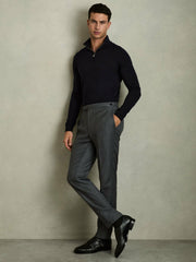 Men Merino Wool Half-Zip Jumper in Navy