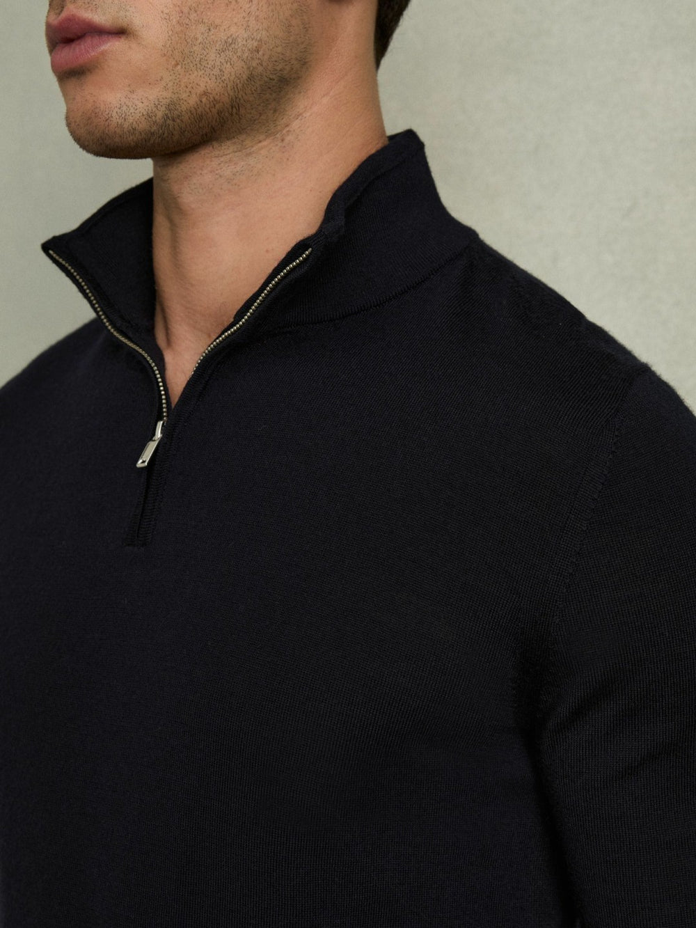 Men Merino Wool Half-Zip Jumper in Navy