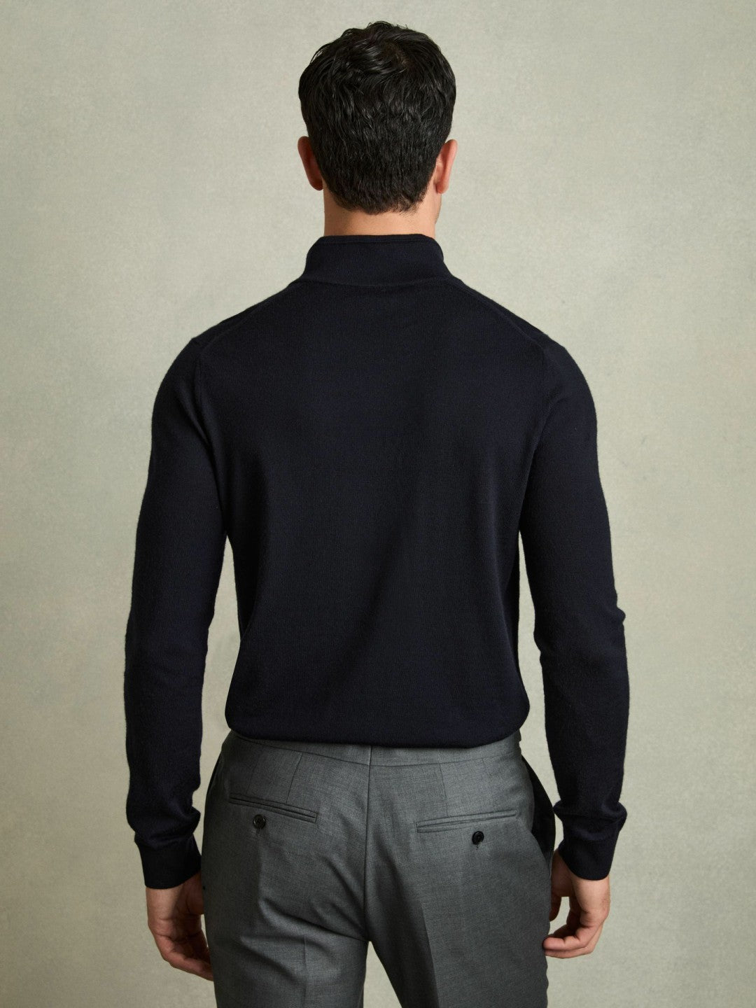 Men Merino Wool Half-Zip Jumper in Navy