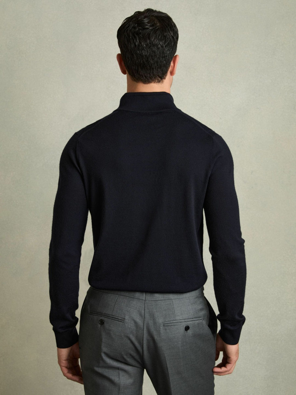 Men Merino Wool Half-Zip Jumper in Navy