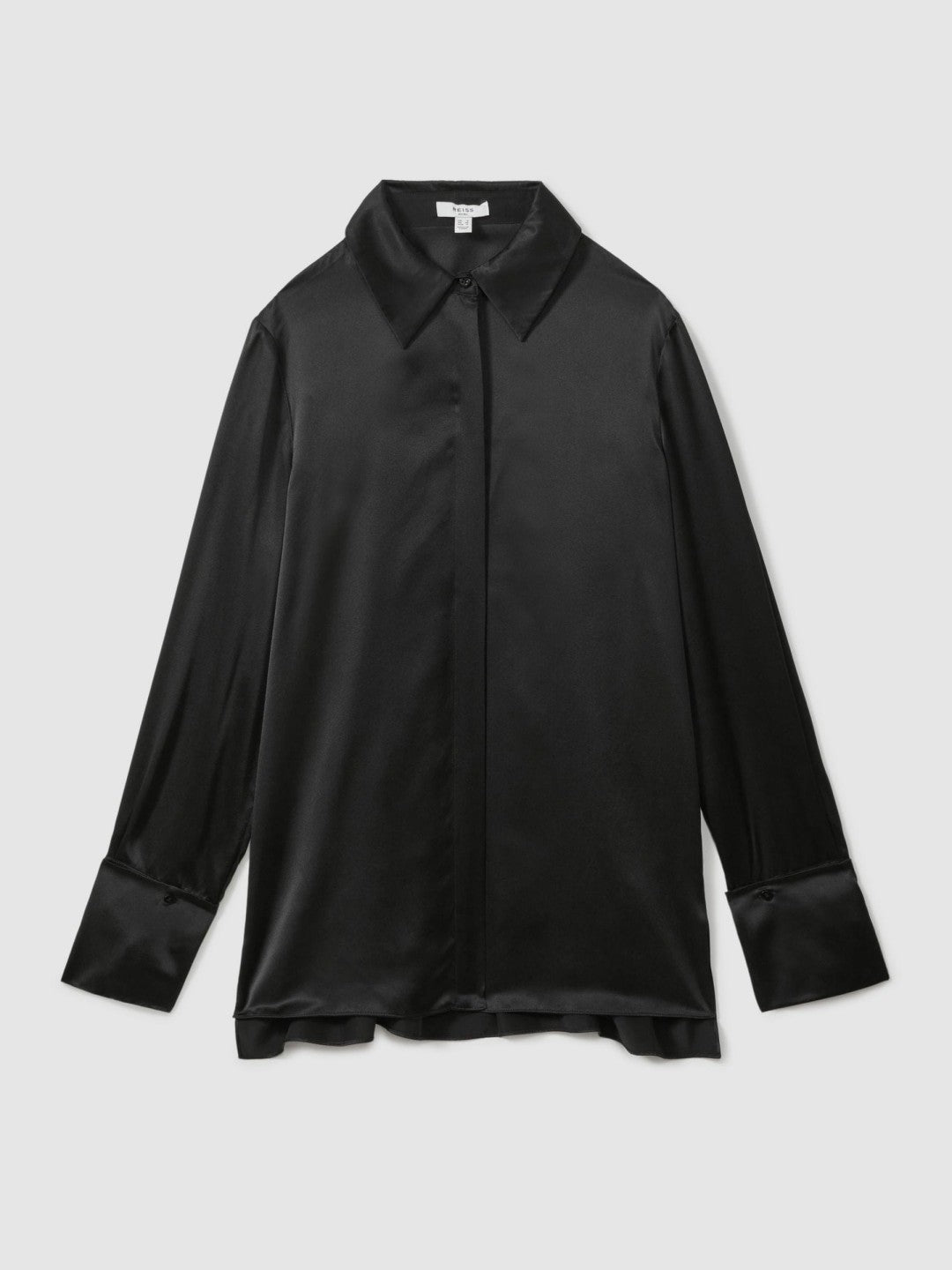 Women Silk Double-Cuff Button-Through Shirt in Black
