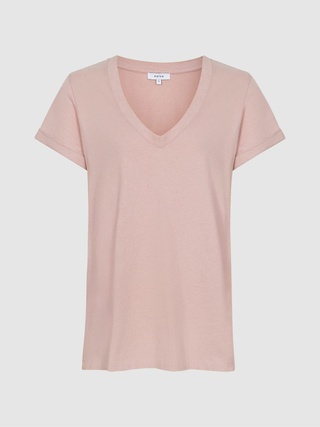 Women Cotton-Jersey V-Neck T-Shirt in Light Pink