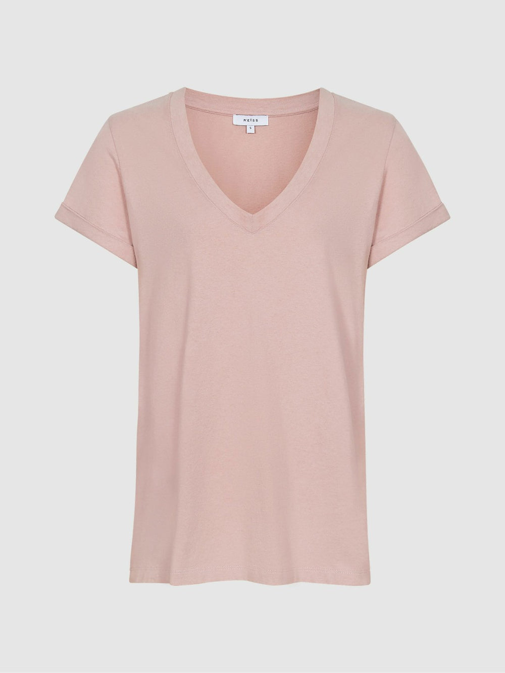 Women Cotton-Jersey V-Neck T-Shirt in Light Pink