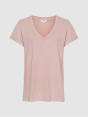 Women Cotton-Jersey V-Neck T-Shirt in Light Pink