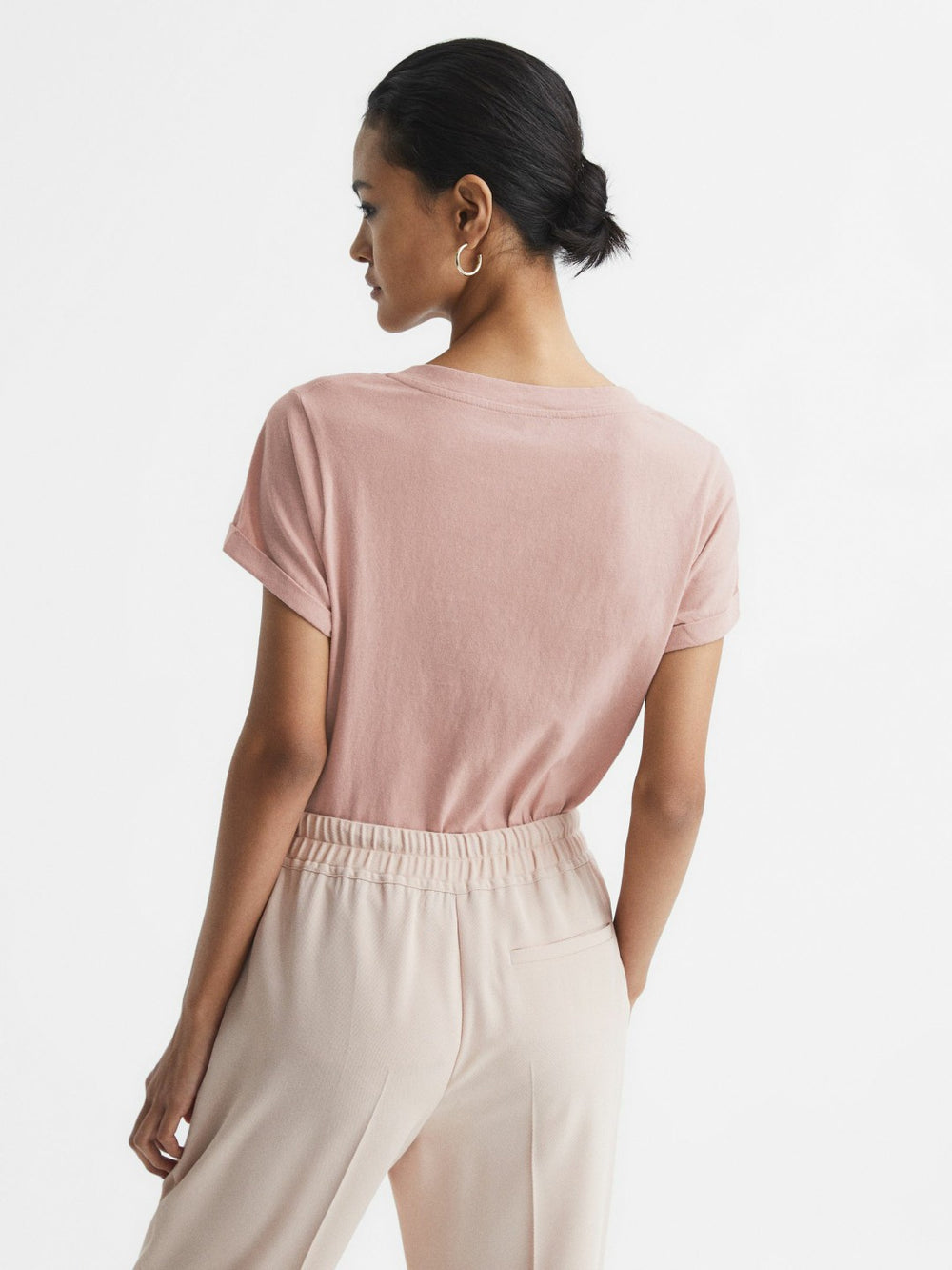 Women Cotton-Jersey V-Neck T-Shirt in Light Pink