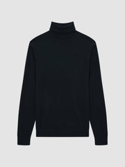 Men Slim Fit Merino Wool Roll Neck Jumper in Navy
