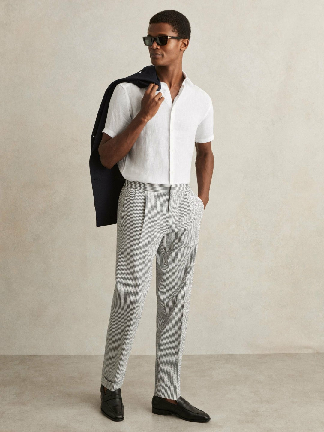 Men Slim Fit Linen Button-Through Shirt in White