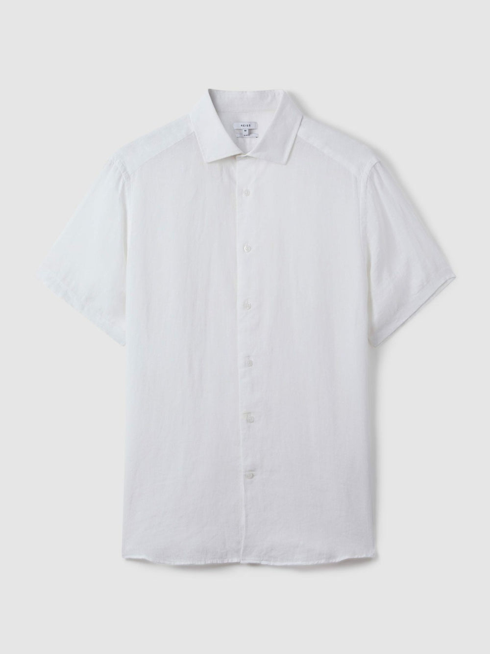 Men Slim Fit Linen Button-Through Shirt in White