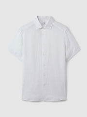 Men Slim Fit Linen Button-Through Shirt in White